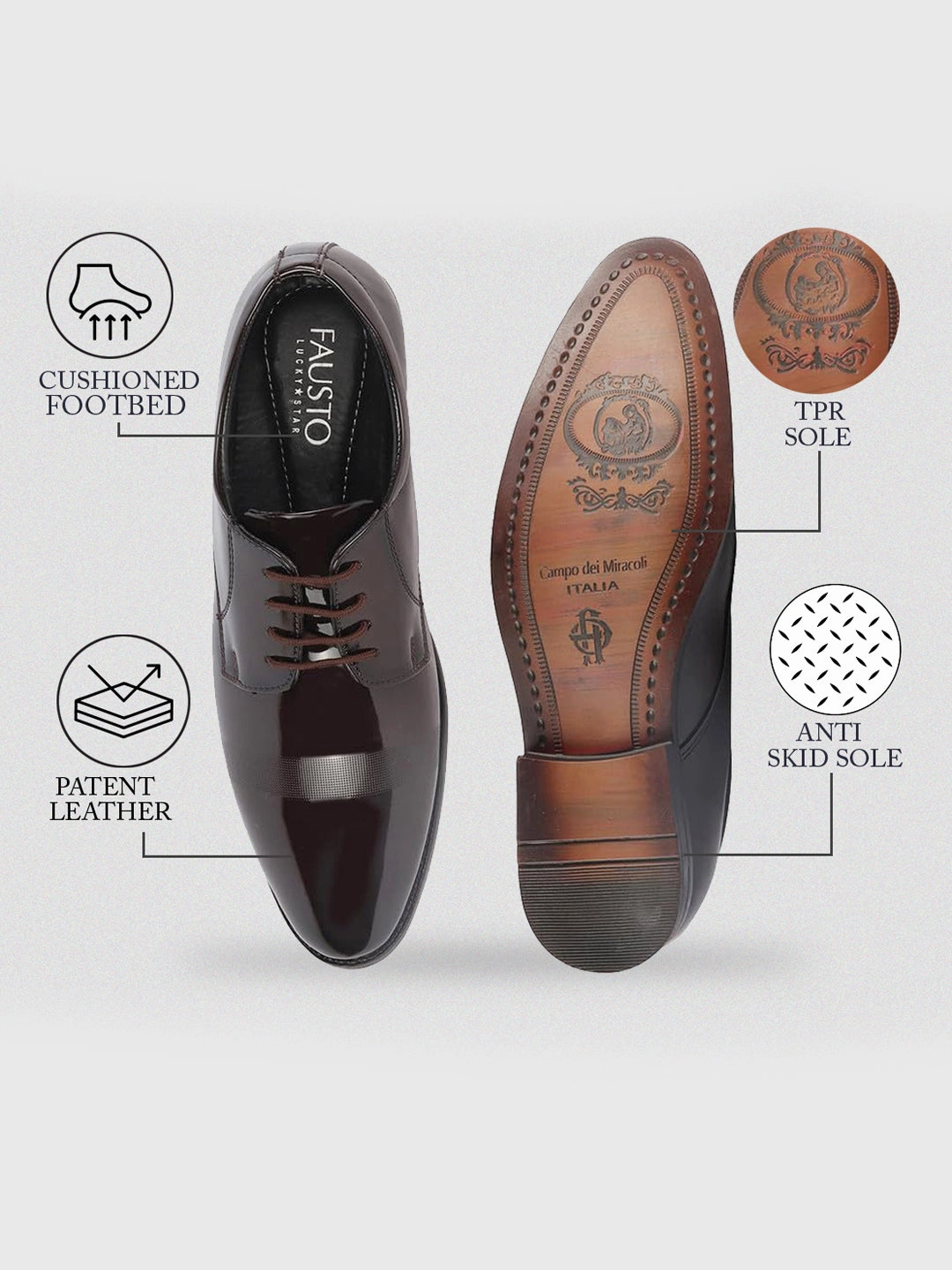 Men Brown Patent Leather Party Formal Textured Strip Lace Up Shoes 2000 Gram Thinsulate Work Boots