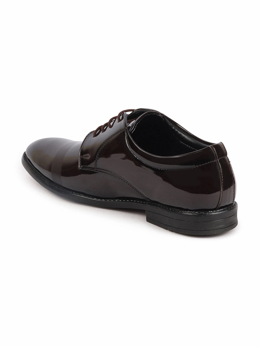 Best Restaurant Work Boots Men Brown Patent Leather Party Formal Textured Strip Lace Up Shoes