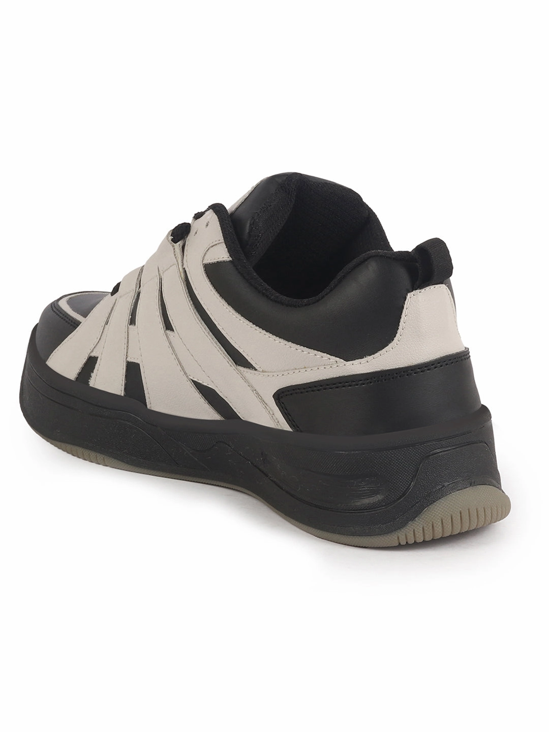 Men Cream/Black Colorblocked Lace Up Sneakers| Sports Running Shoes|Anti-Skid Phylon Sole|Lace-Up Athleisure Shoes|Walking Shoes Online Shopping Sneakers