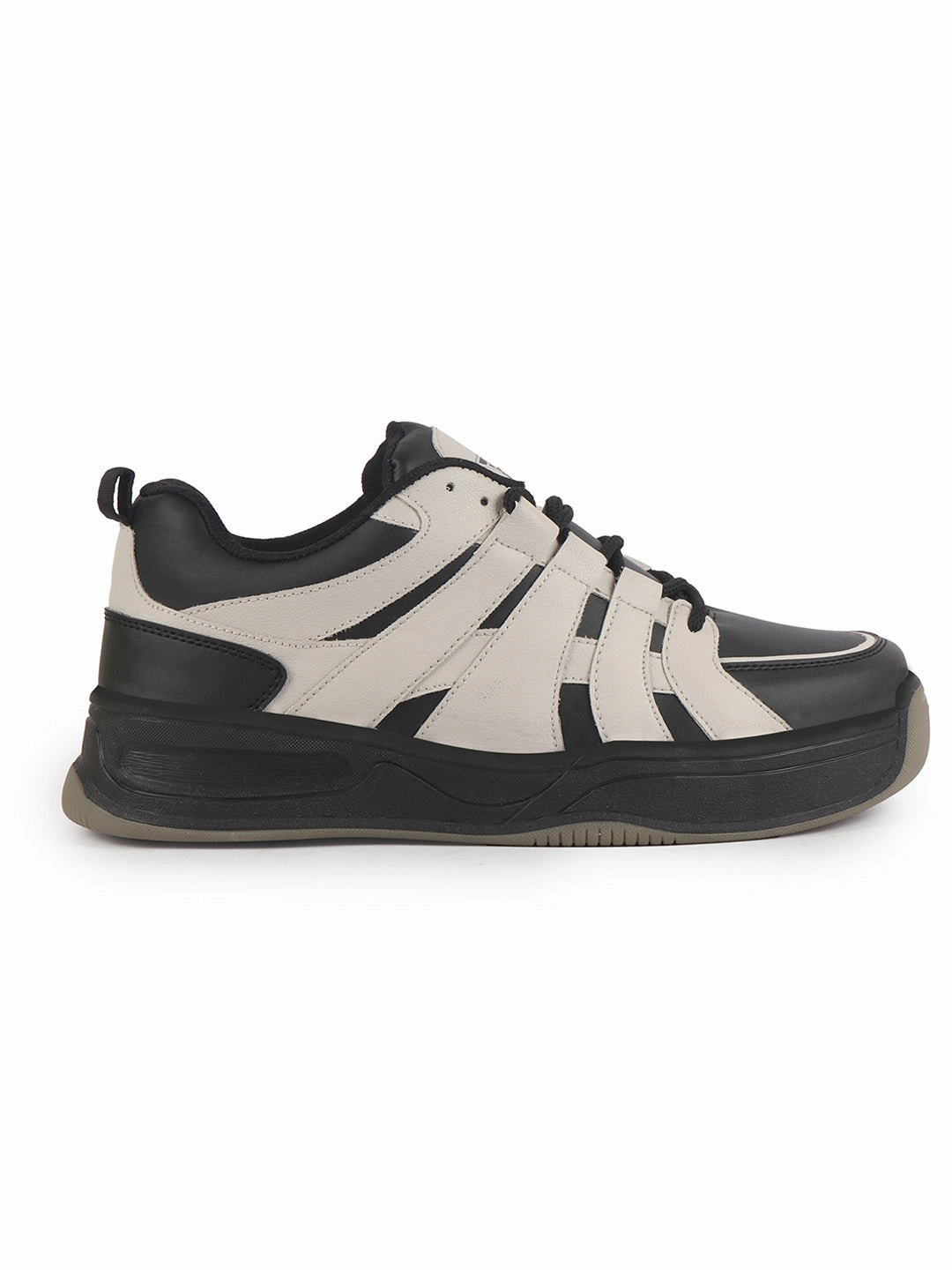 Carolina Sneakers Men Cream/Black Colorblocked Lace Up Sneakers| Sports Running Shoes|Anti-Skid Phylon Sole|Lace-Up Athleisure Shoes|Walking Shoes