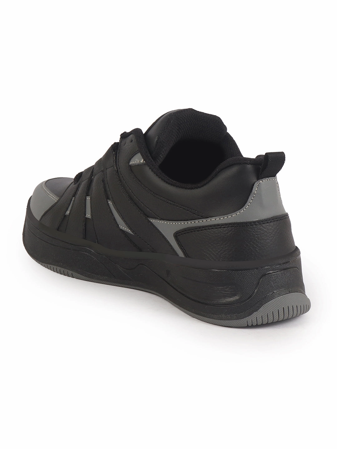 Men Grey/Black Colorblocked Lace Up Sneakers| Sports Running Shoes|Anti-Skid Phylon Sole|Lace-Up Athleisure Shoes|Walking Shoes Backless Sneakers