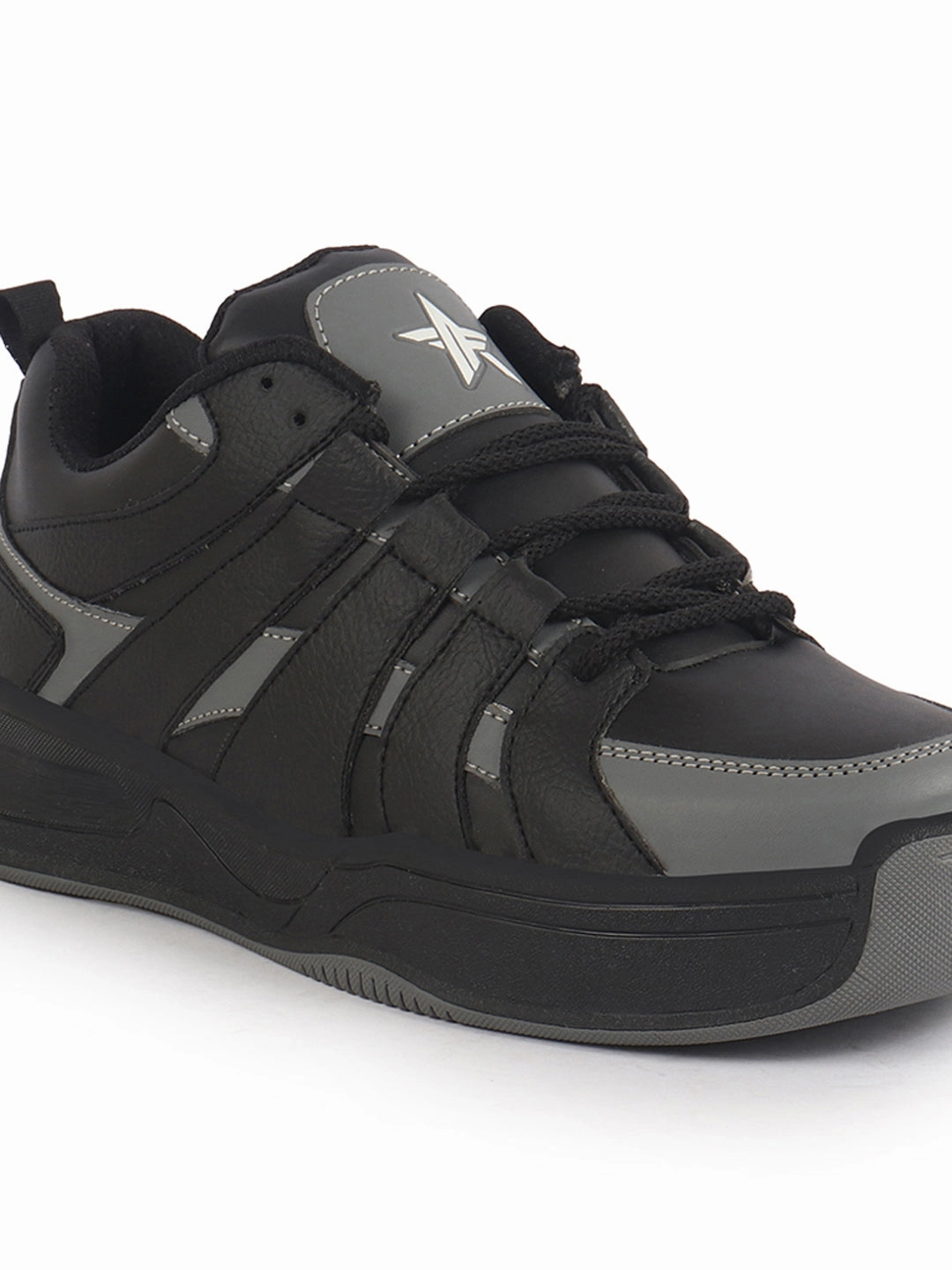 Men Grey/Black Colorblocked Lace Up Sneakers| Sports Running Shoes|Anti-Skid Phylon Sole|Lace-Up Athleisure Shoes|Walking Shoes Pf Sneakers