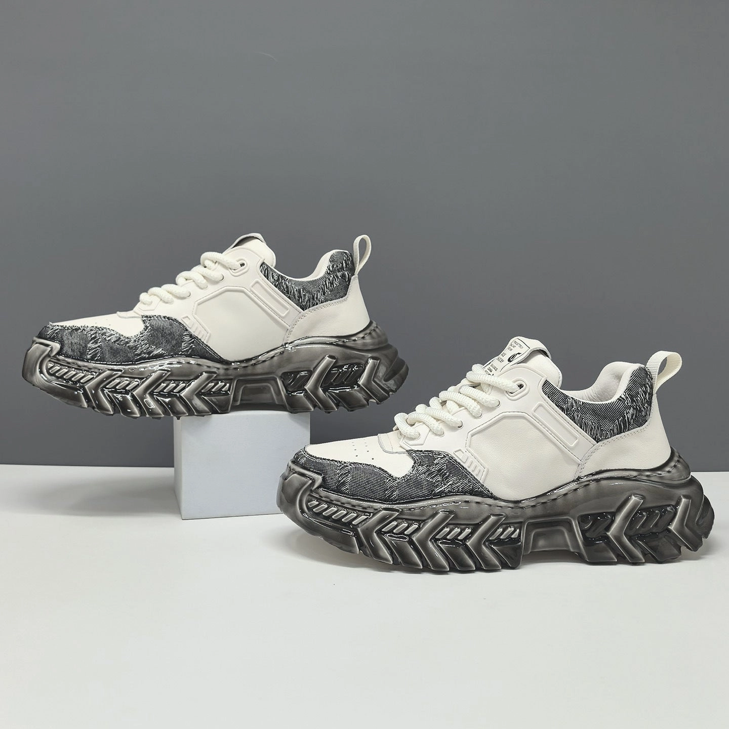 Men's Fashion Casual Leather Chunky Platform Sneakers Sneakers Company