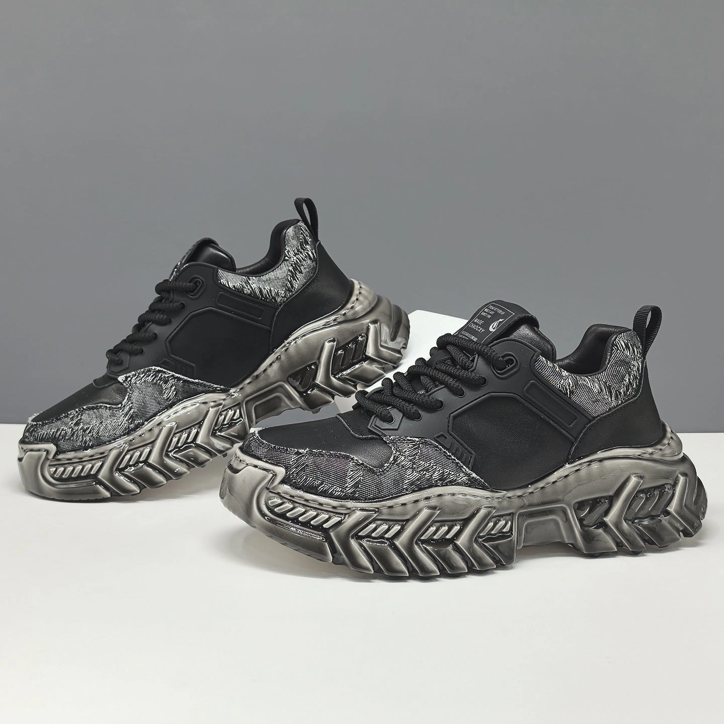 And Black Sneakers Men's Fashion Casual Leather Chunky Platform Sneakers