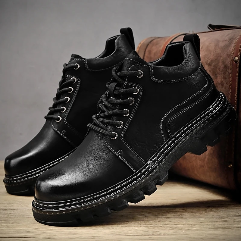Men's Genuine Leather Italian Work Boots Studded Cut Out Ankle Boots