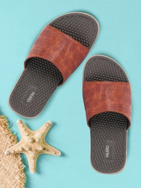 Men Tan Open Toe Ultra Light Flexible Slip-On Slippers Flip-Flops Organic Flip Flops