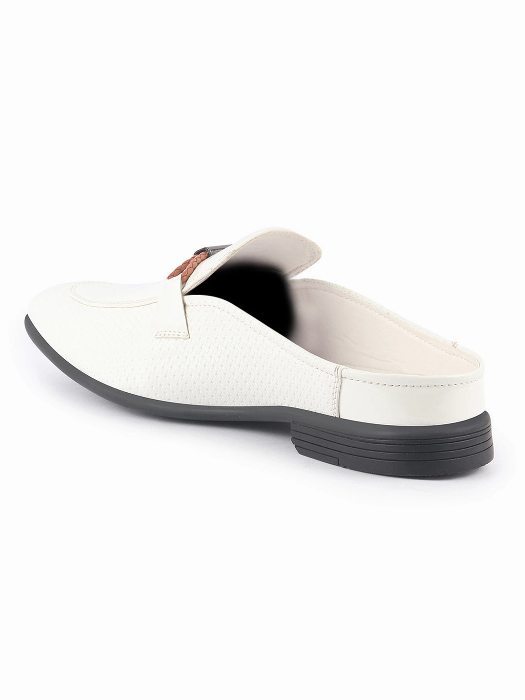 Men White Bow Design Textured Back Open Party Formal Patent Leather Mules Shoes|All Day Long Ethnic Slip On Kurta Shoes for Wedding, Festive|Memory Cushioned Insole Best Work Boots 2018