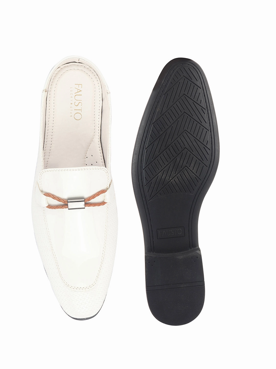 Work Boots With Soles Men White Bow Design Textured Back Open Party Formal Patent Leather Mules Shoes|All Day Long Ethnic Slip On Kurta Shoes for Wedding, Festive|Memory Cushioned Insole