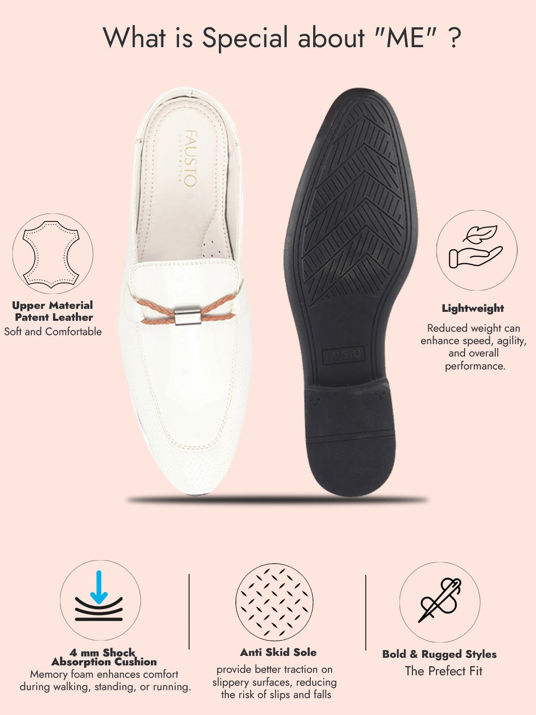 Disruptor Work Boots Men White Bow Design Textured Back Open Party Formal Patent Leather Mules Shoes|All Day Long Ethnic Slip On Kurta Shoes for Wedding, Festive|Memory Cushioned Insole