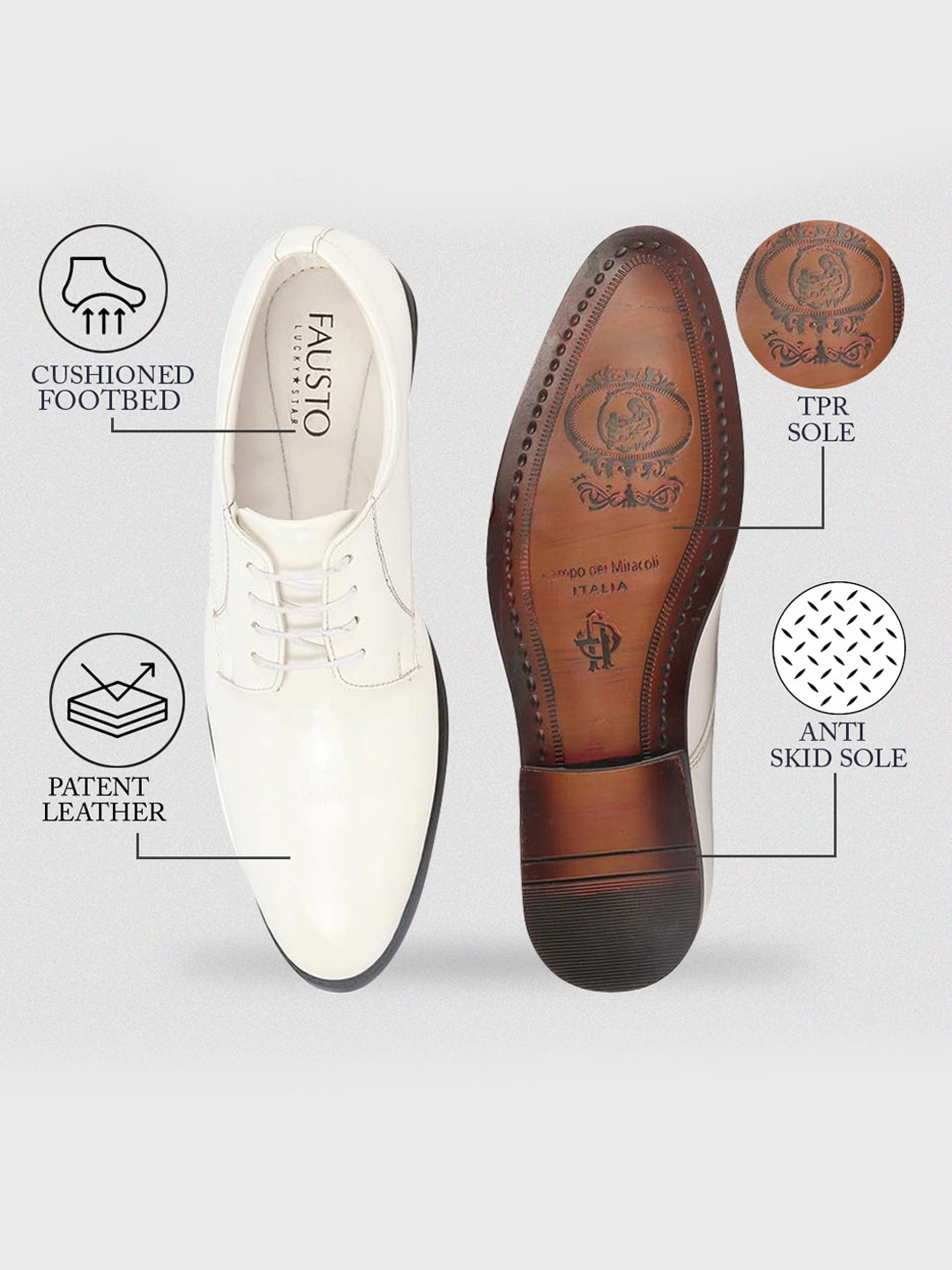 Men White Patent Leather Party Formal Textured Strip Lace Up Shoes 400g Thinsulate Work Boots