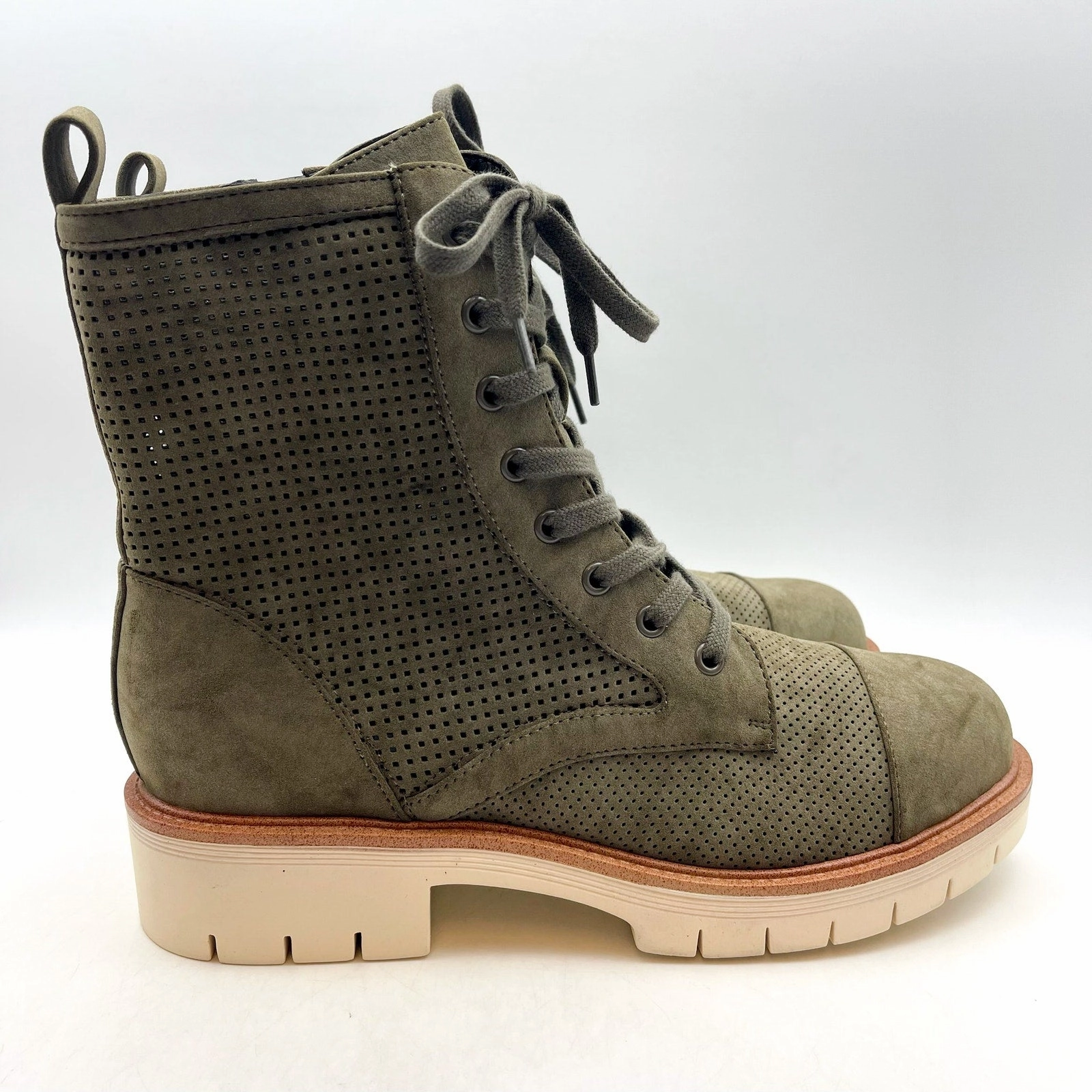 MIA Womens Havenn Kashton Lace Up Combat Boots US 6.5 M Olive Vegan Suede NWOB Glitter Leather Combat Boot