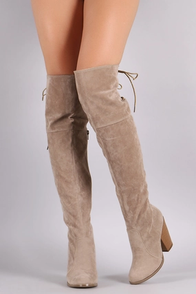 Suede Back Lace-Up Chunky Heeled Over-The-Knee Boots Carlos Knee High Boots