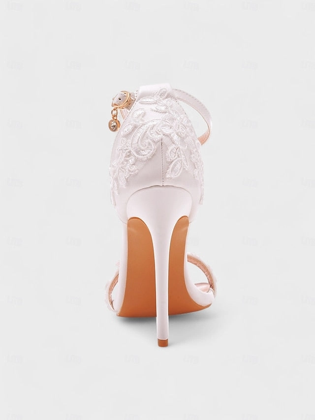 with Heels Lace Women's Stiletto Ankle Strap Wedding White Ankle Boots With Lace Detail