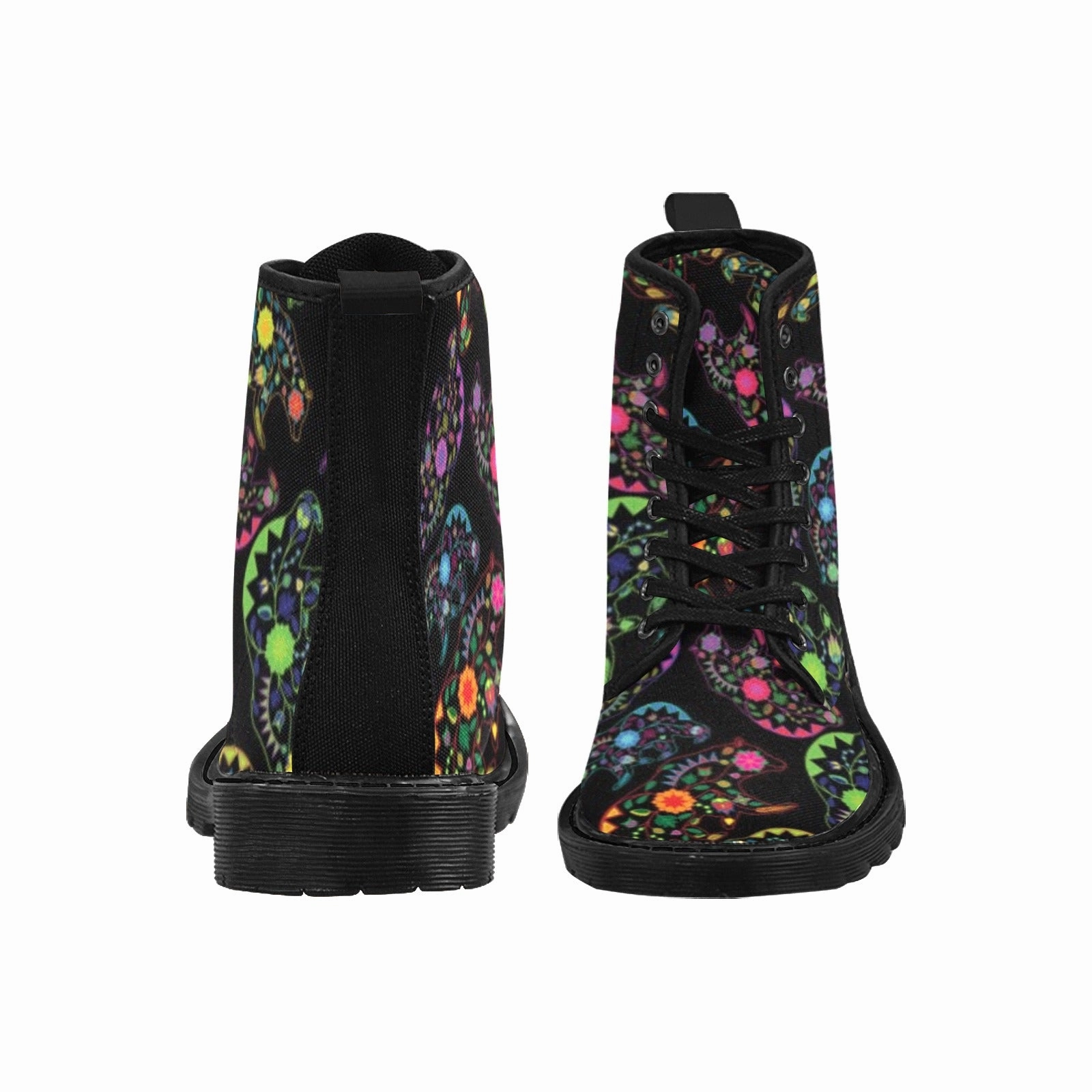 Dbdk Fashion Combat Boots Neon Floral Bears Boots for Women (Black)