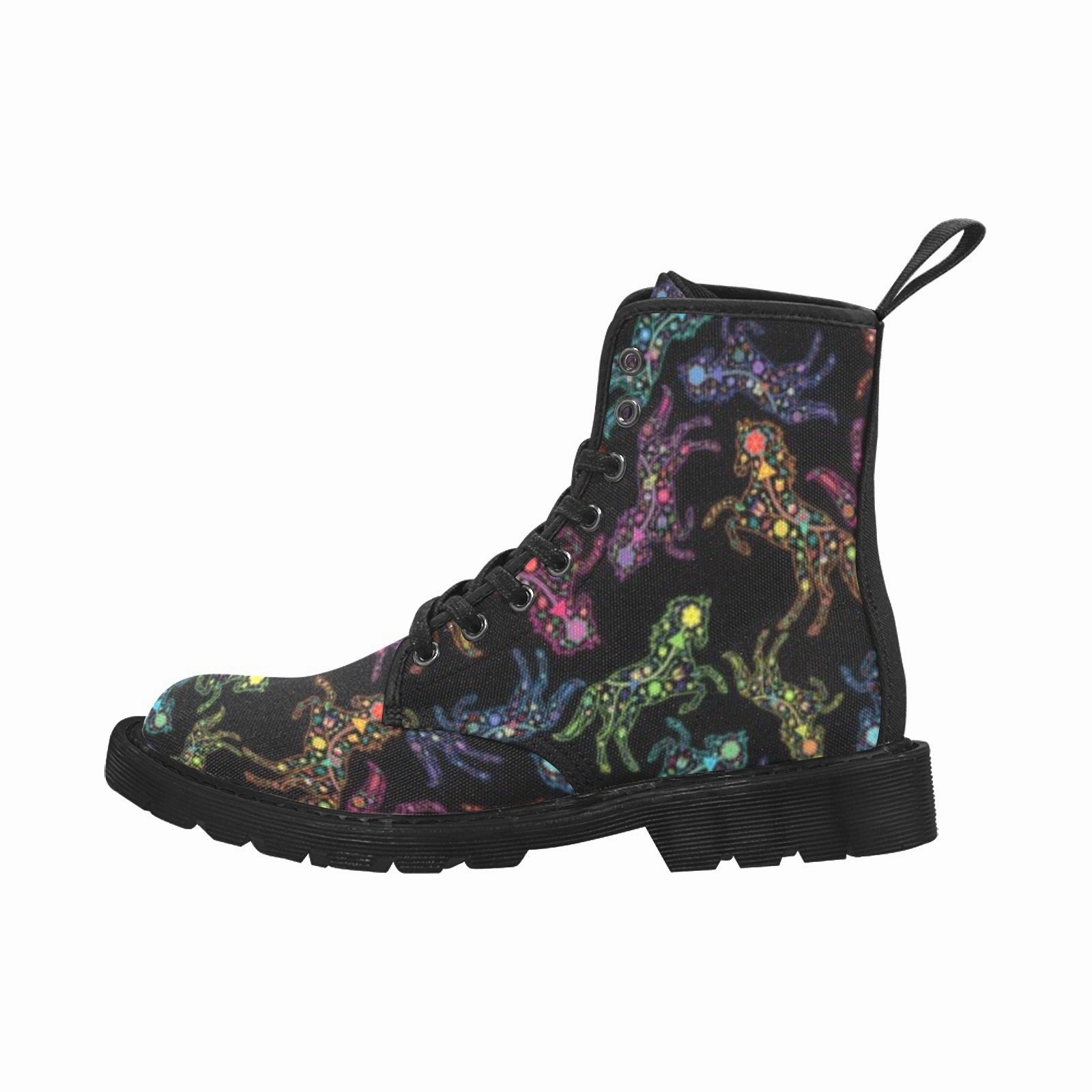 Neon Floral Horses Boots for Men (Black) Combat Boots And Sweatpants
