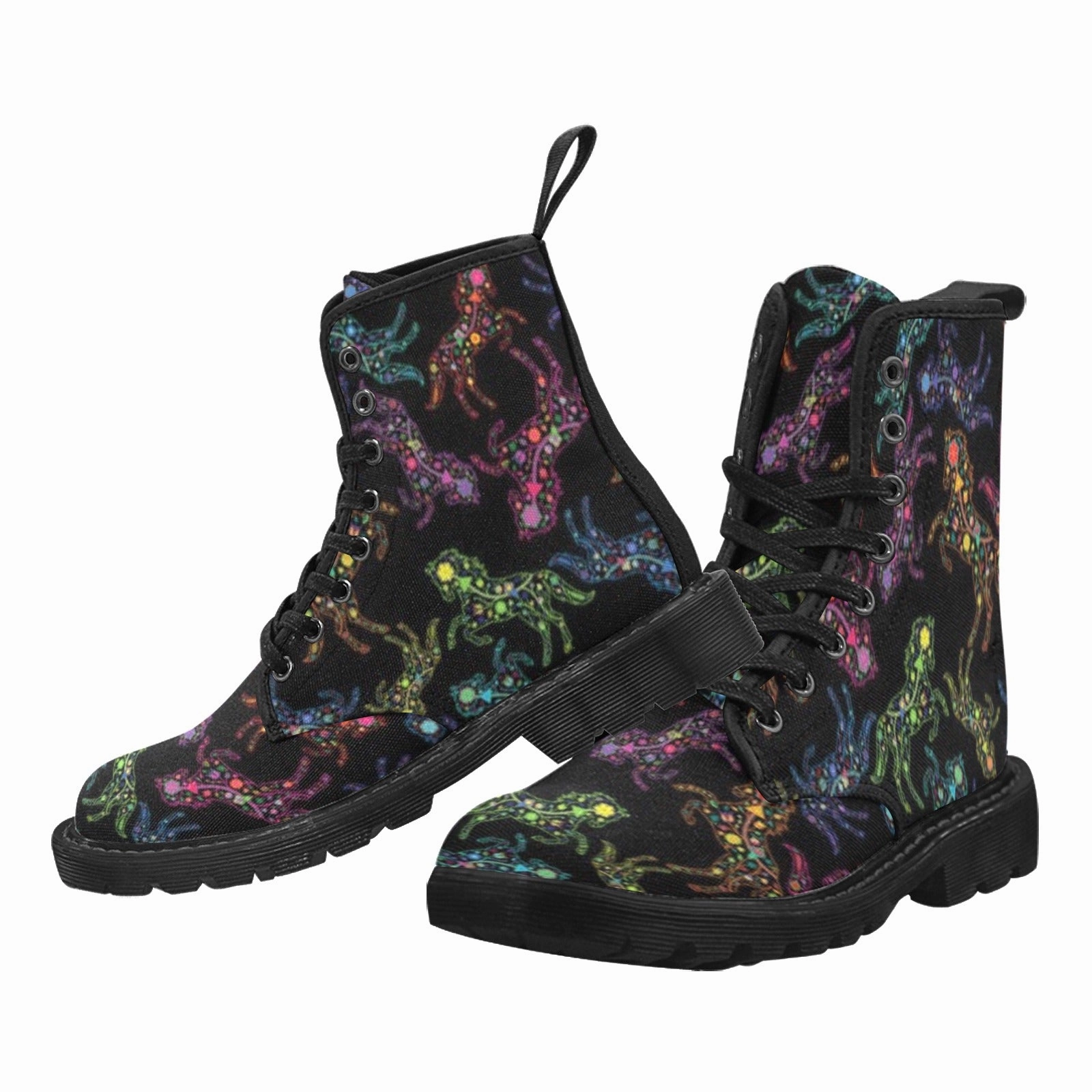 Neon Floral Horses Boots for Men (Black) Combat Boots And Skinny Jeans