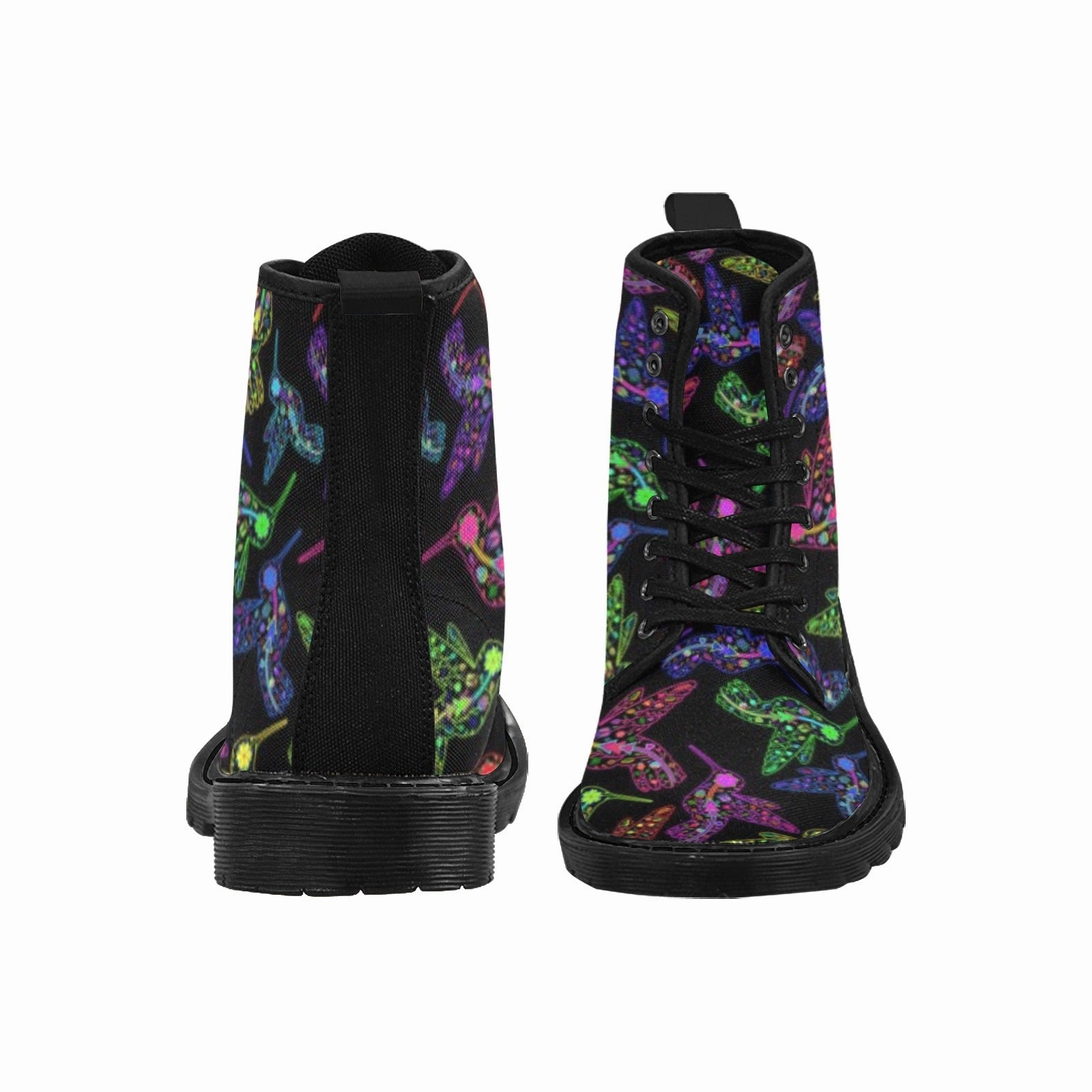 Wellco Desert Combat Boots Neon Floral Hummingbirds Boots for Men (Black)