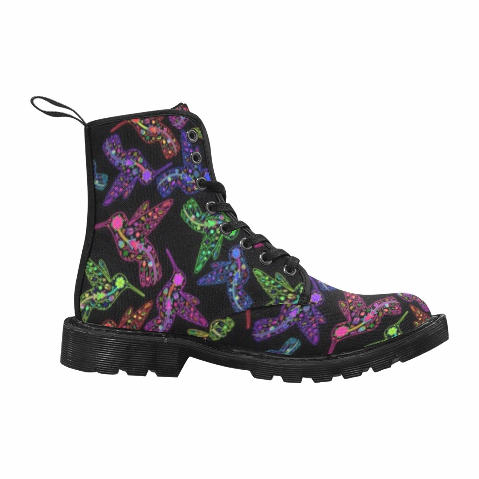 Neon Floral Hummingbirds Boots for Men (Black) Combat Boots At Work