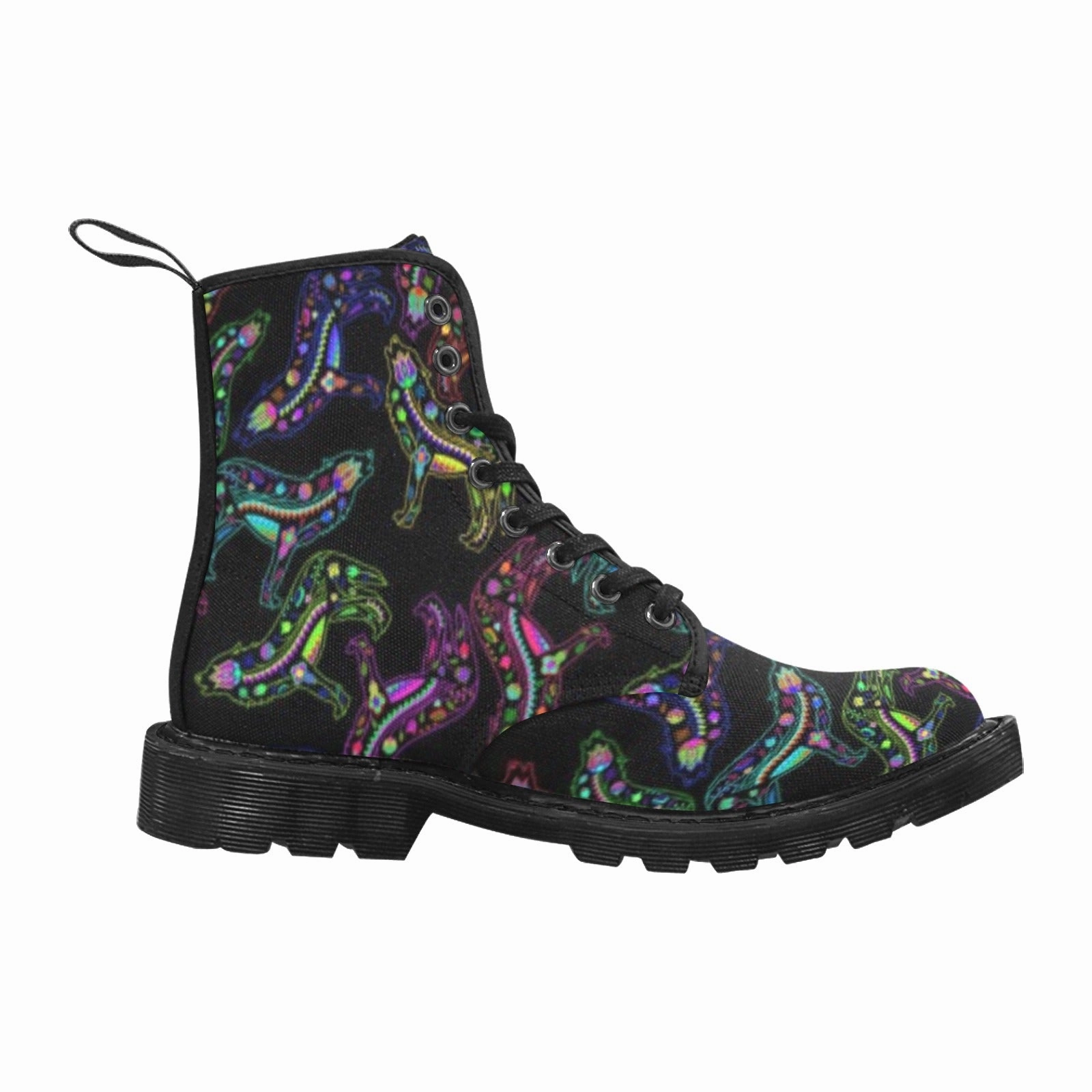Neon Floral Wolves Boots for Men (Black) Step Team Combat Boots