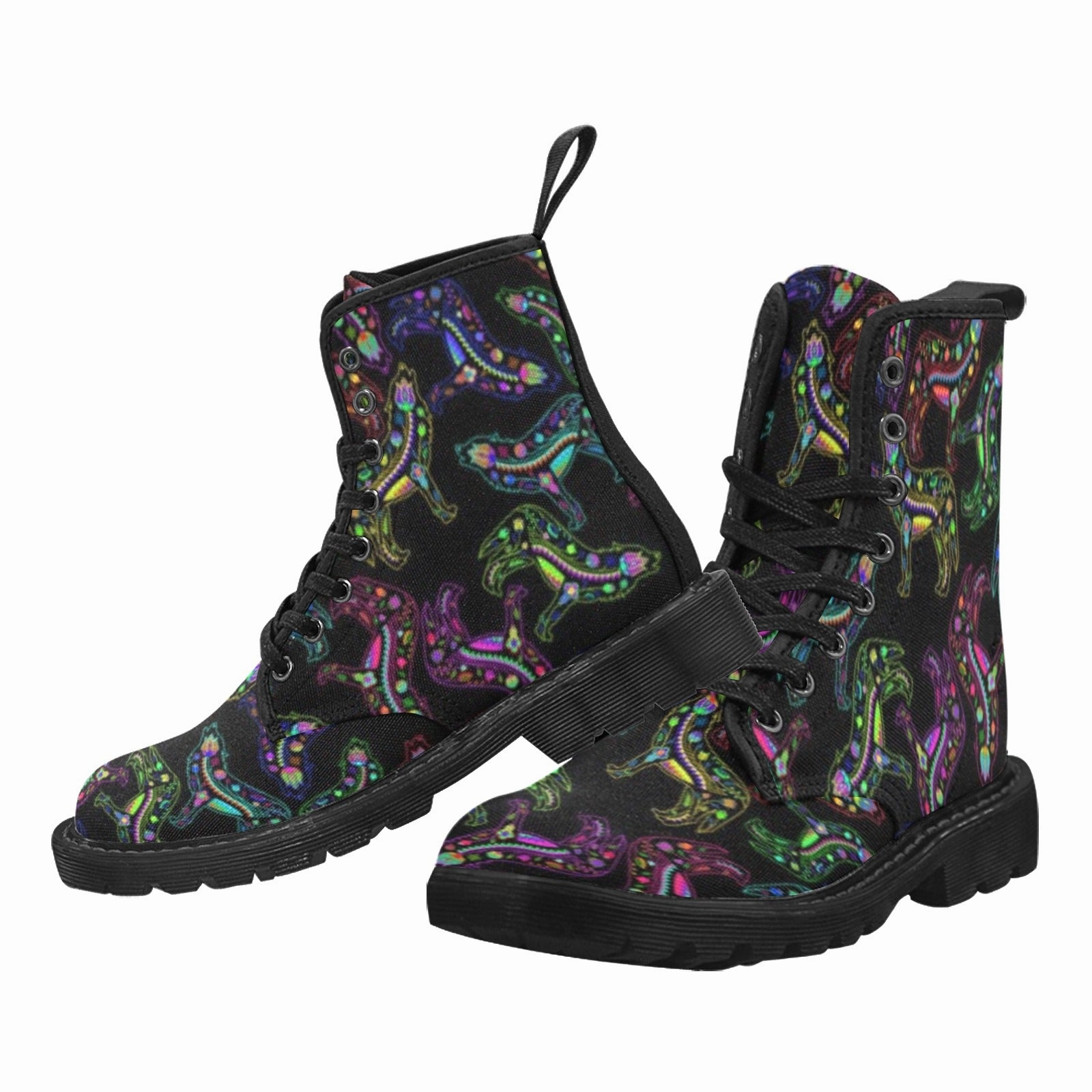 Neon Floral Wolves Boots for Men (Black) Desert Camo Combat Boots