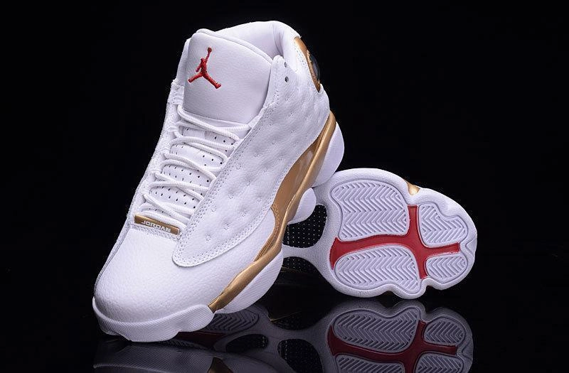 Most Cushioned Basketball Shoes Nike Air Jordan Men 13 Retro White/Gold Basketball Men