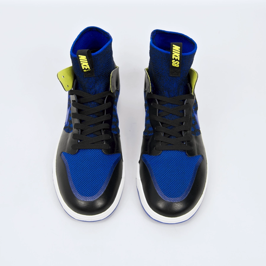 Clear Nike Air Force Ones Shoes Nike SB - Dunk Elite High QS Shoes (Kev Terp) - Black / Racer Blue -Sail - Sonic Yellow