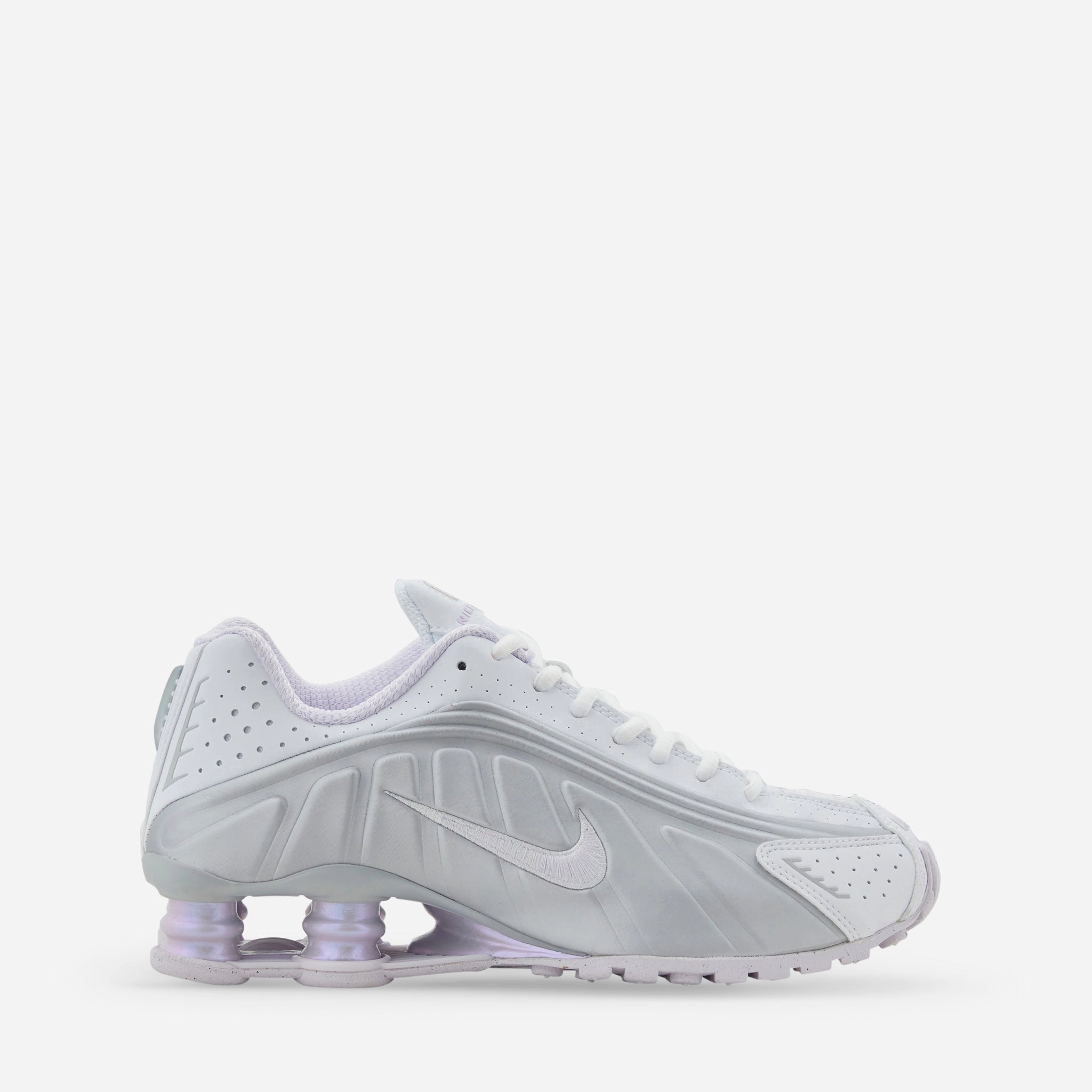 Water Resistant Nike Running Shoes Women's Shox R4 White | Barely Grape | MTLC Platinum