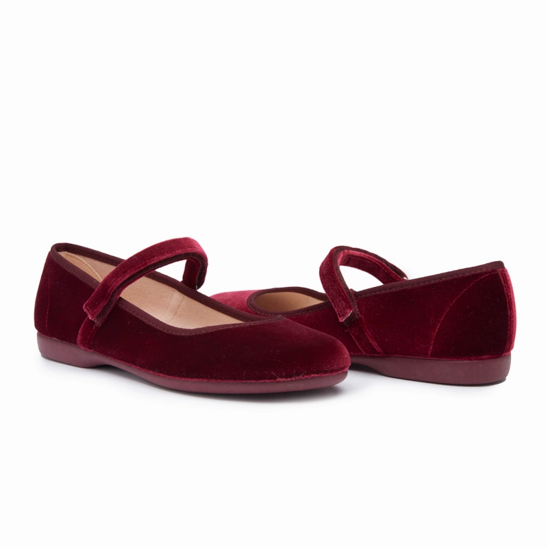 Cassie Womens Burgundy Mary Janes Adjustable Velcro Mary Jane Flower Shoes
