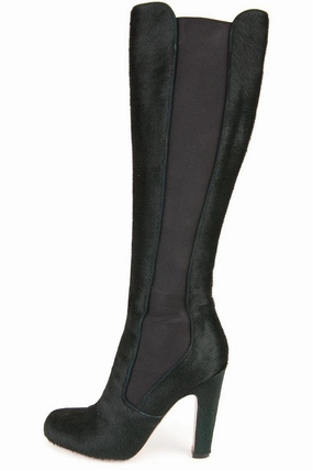 Pointed Toe Knee High Boot Alaa 38 Dark Green Pony Hair Knee High Boots