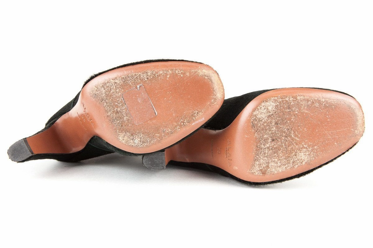 Alaa 38 Dark Green Pony Hair Knee High Boots Dark Brown Knee High Boots