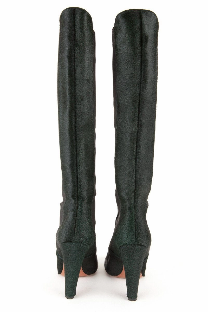 Knee High Boots Flats Alaa 38 Dark Green Pony Hair Knee High Boots