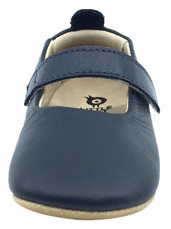 Old Soles Girl's Gabrielle Navy Blue Soft Leather Mary Jane Crib Walker Baby Shoes Vintage Mary Jane Style Shoes