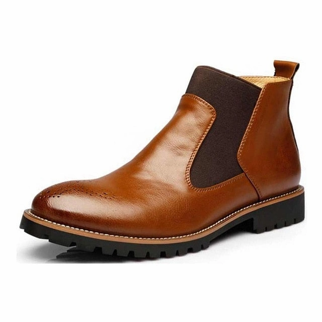 Over The Knee Chelsea Boots Men Chelsea Boots Slip-on Waterproof Ankle Boots Men Brogue Fashion Boots Microfiber Leather shoes Big Size 38-46
