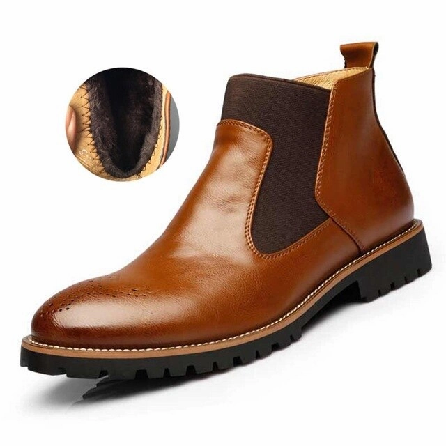 Men Chelsea Boots Slip-on Waterproof Ankle Boots Men Brogue Fashion Boots Microfiber Leather shoes Big Size 38-46