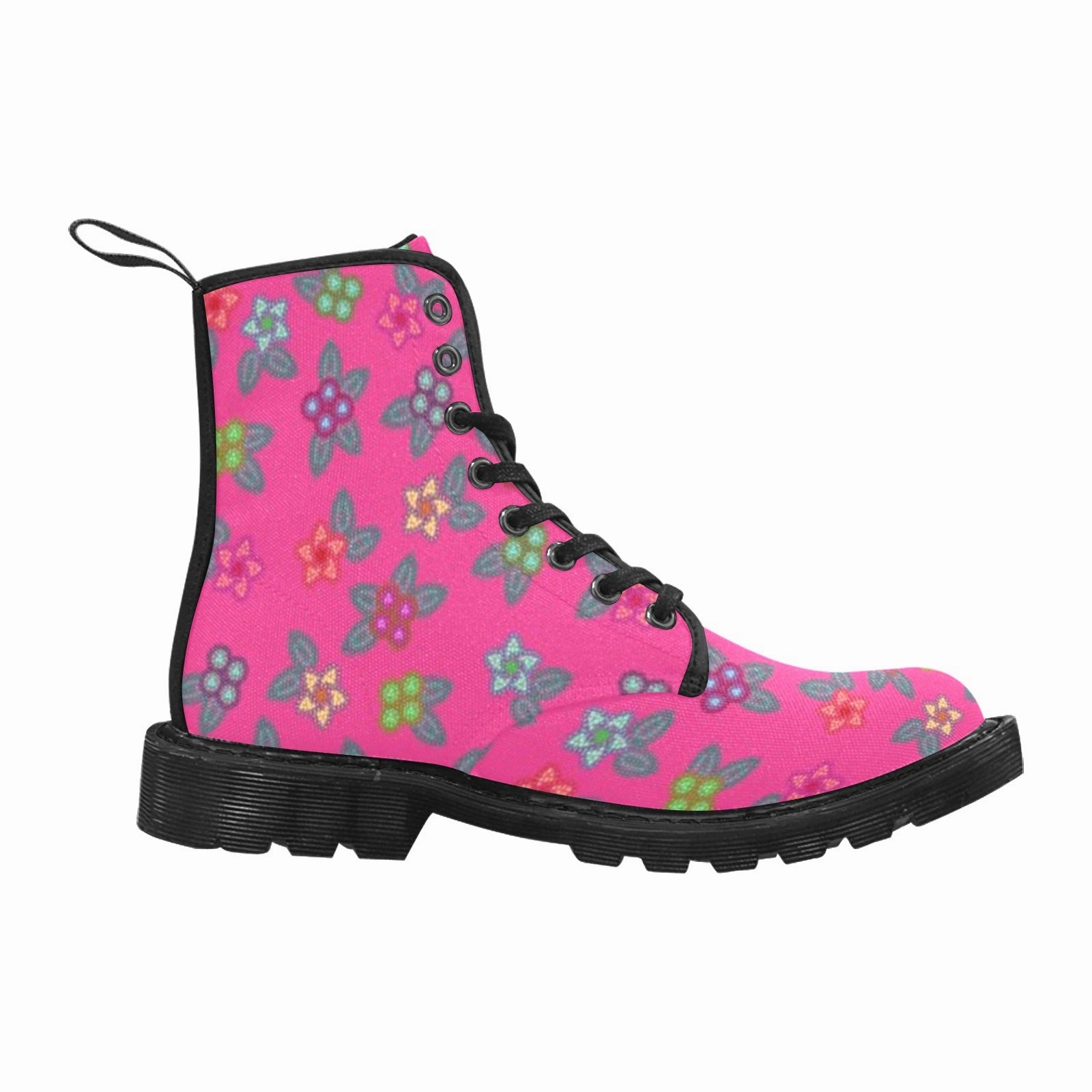 Combat Boot Outfits Fall Berry Flowers Boots for Men (Black)