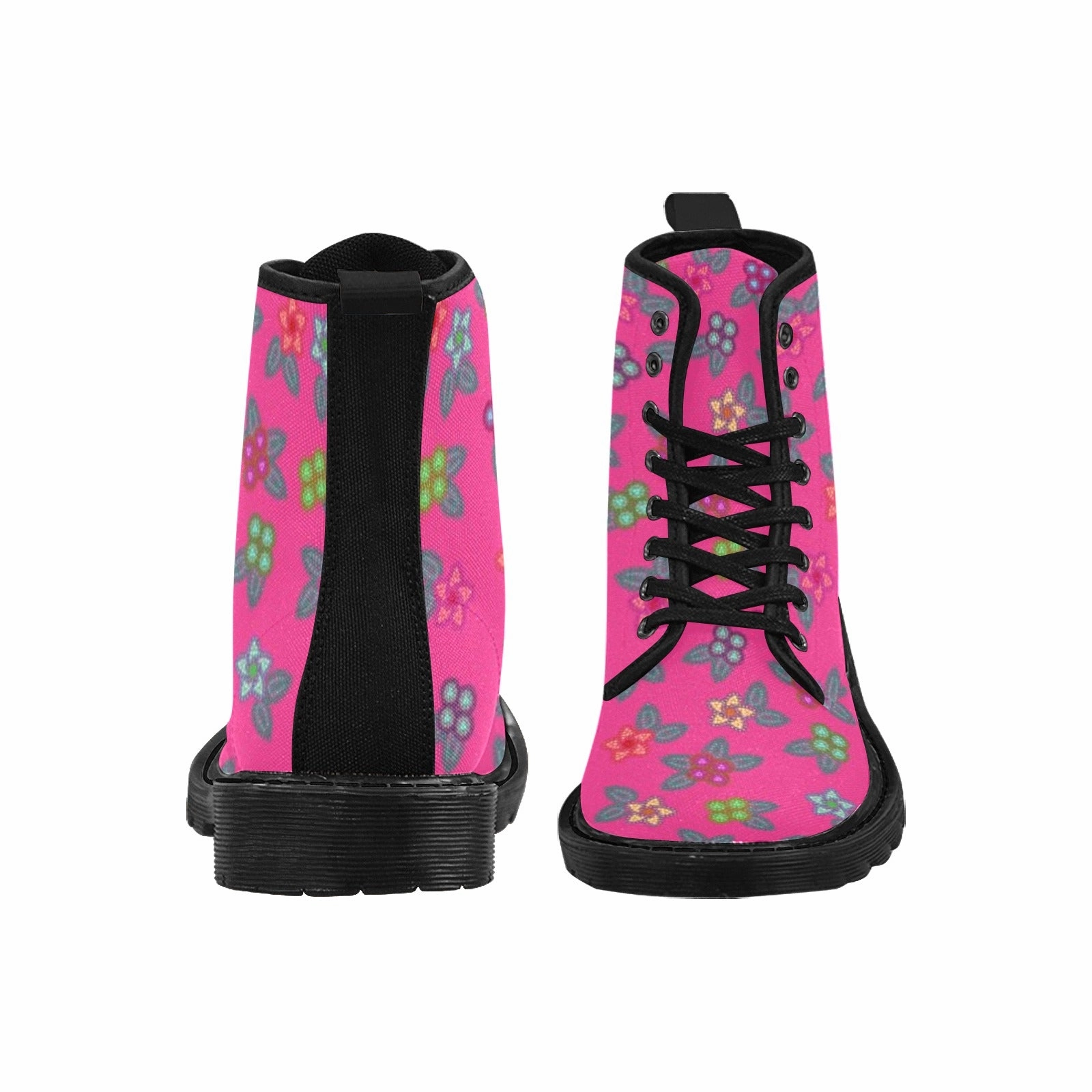 Berry Flowers Boots for Men (Black) White Boots Combat