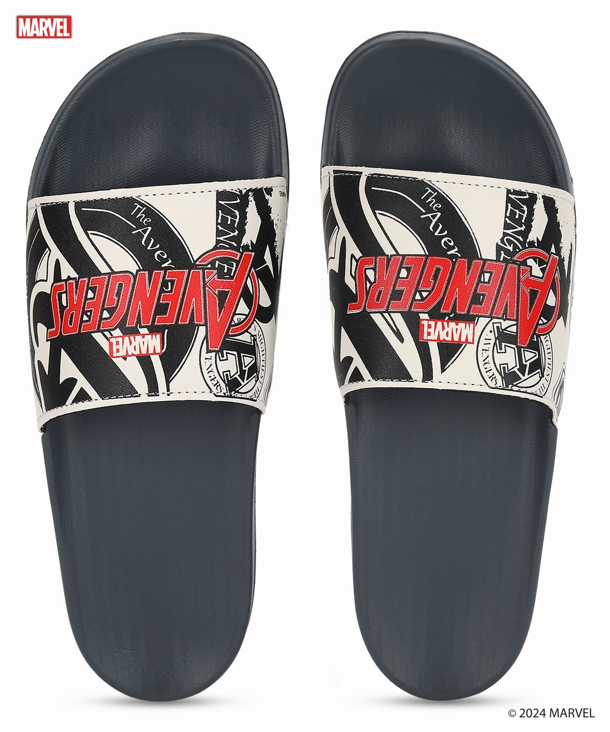 Wide Band Flip Flops Marvel Avengers' EVMK10921 Men's White Sliders | Trendy Sliders with Cushioned & Durable Anti-Skid Construction | Waterproof & Lightweight, Perfect for Everyday Casual Wear