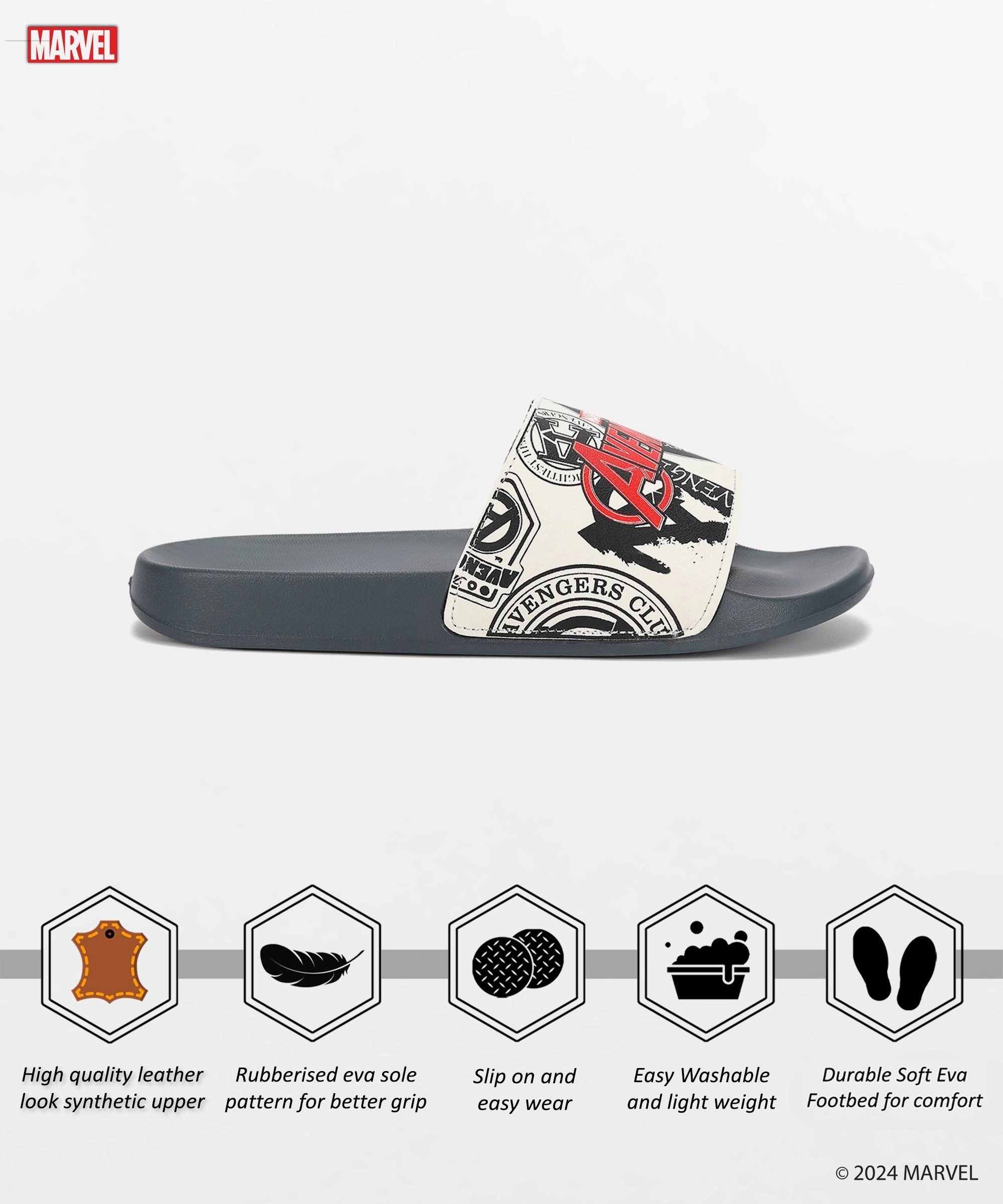 Marvel Avengers' EVMK10921 Men's White Sliders | Trendy Sliders with Cushioned & Durable Anti-Skid Construction | Waterproof & Lightweight, Perfect for Everyday Casual Wear Worlds Best Flip Flops