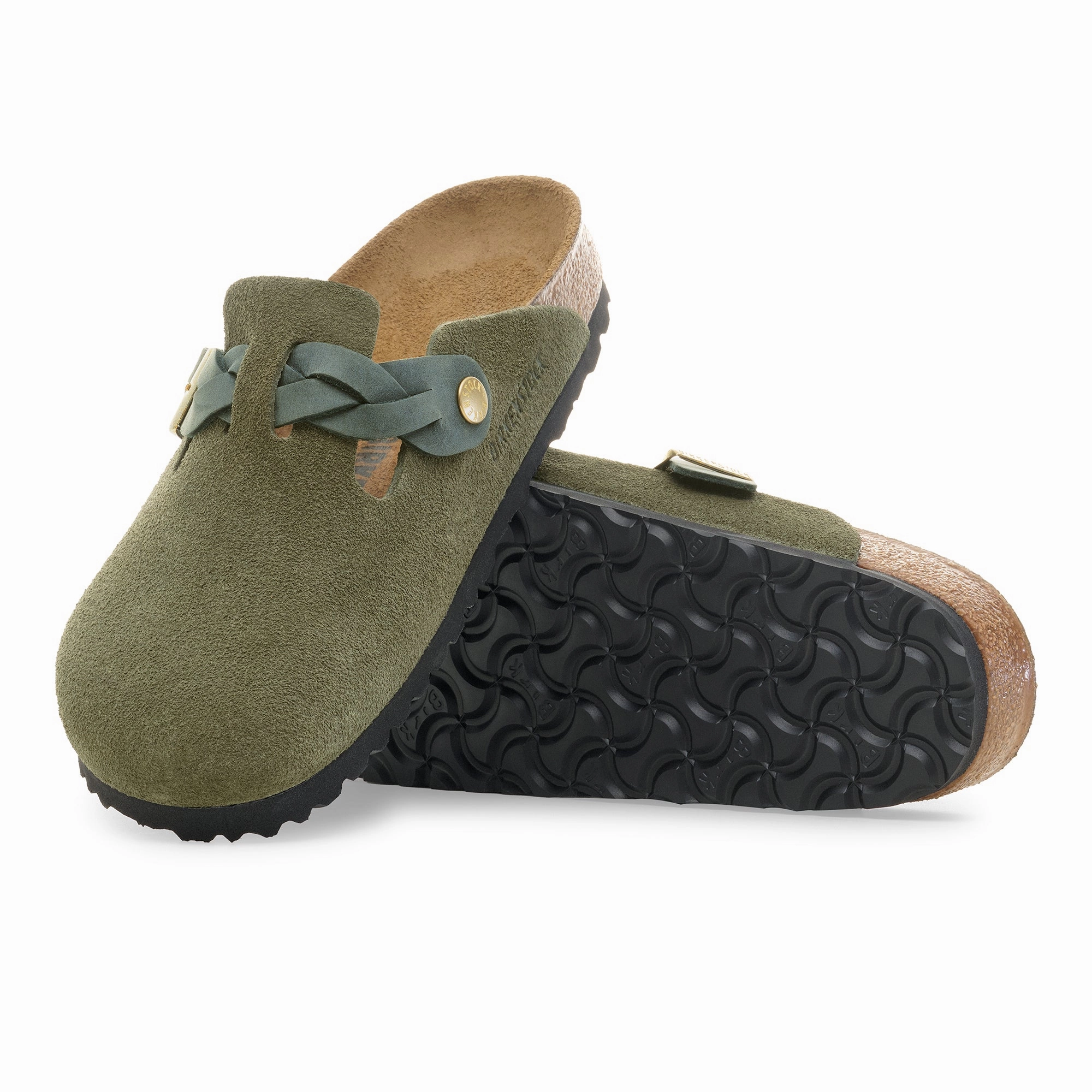 Tokio Shearling Birkenstock Boston Braid thyme suede
