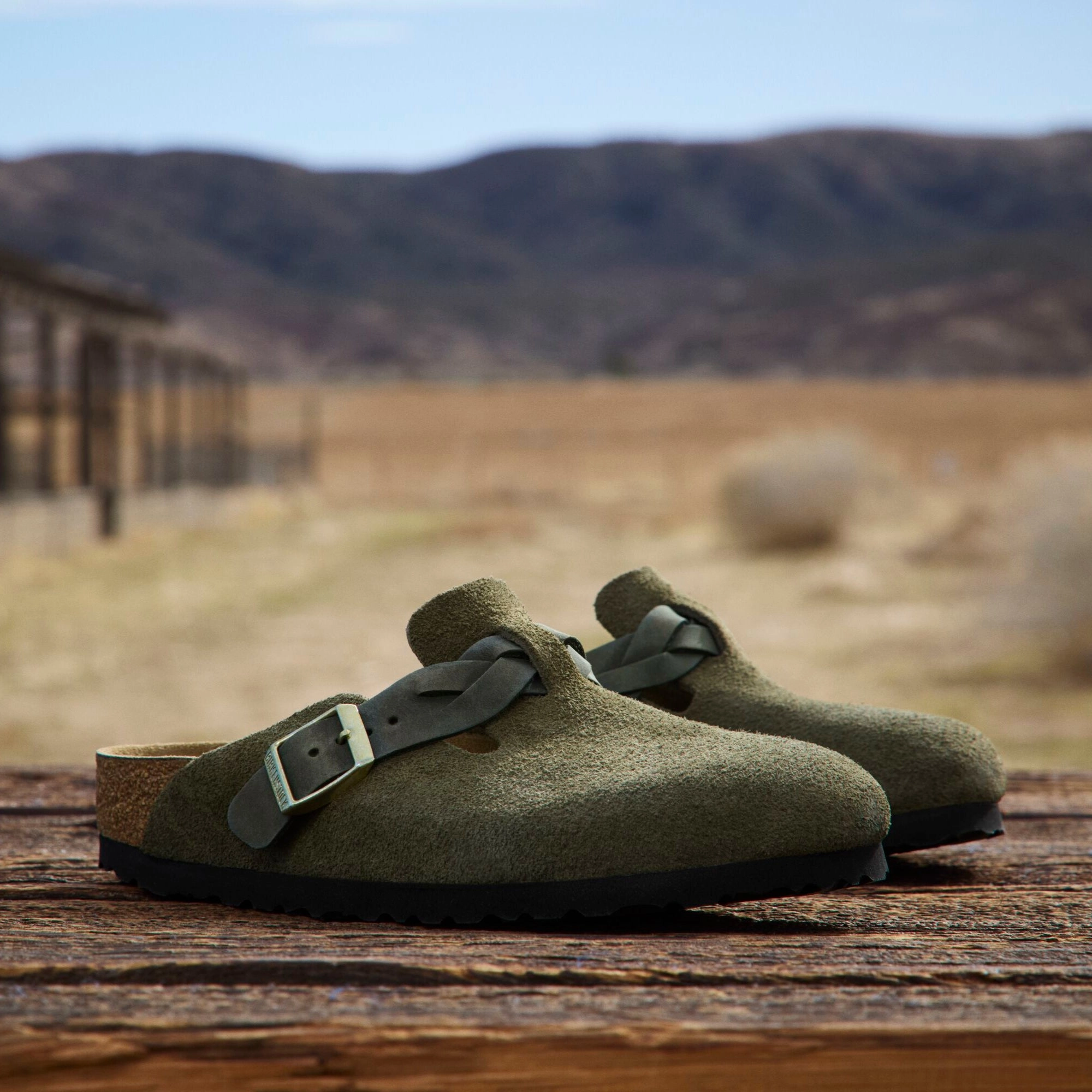 Birkenstock Leather Birkenstock Boston Braid thyme suede