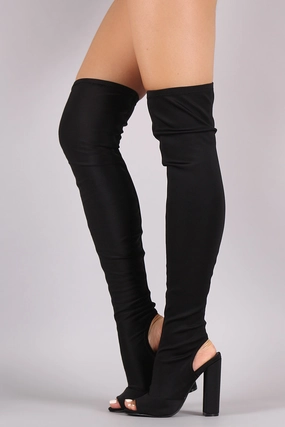 Peep Toe Fitted Chunky Heeled Over The Knee Boots Knee High Boots With Low Heel