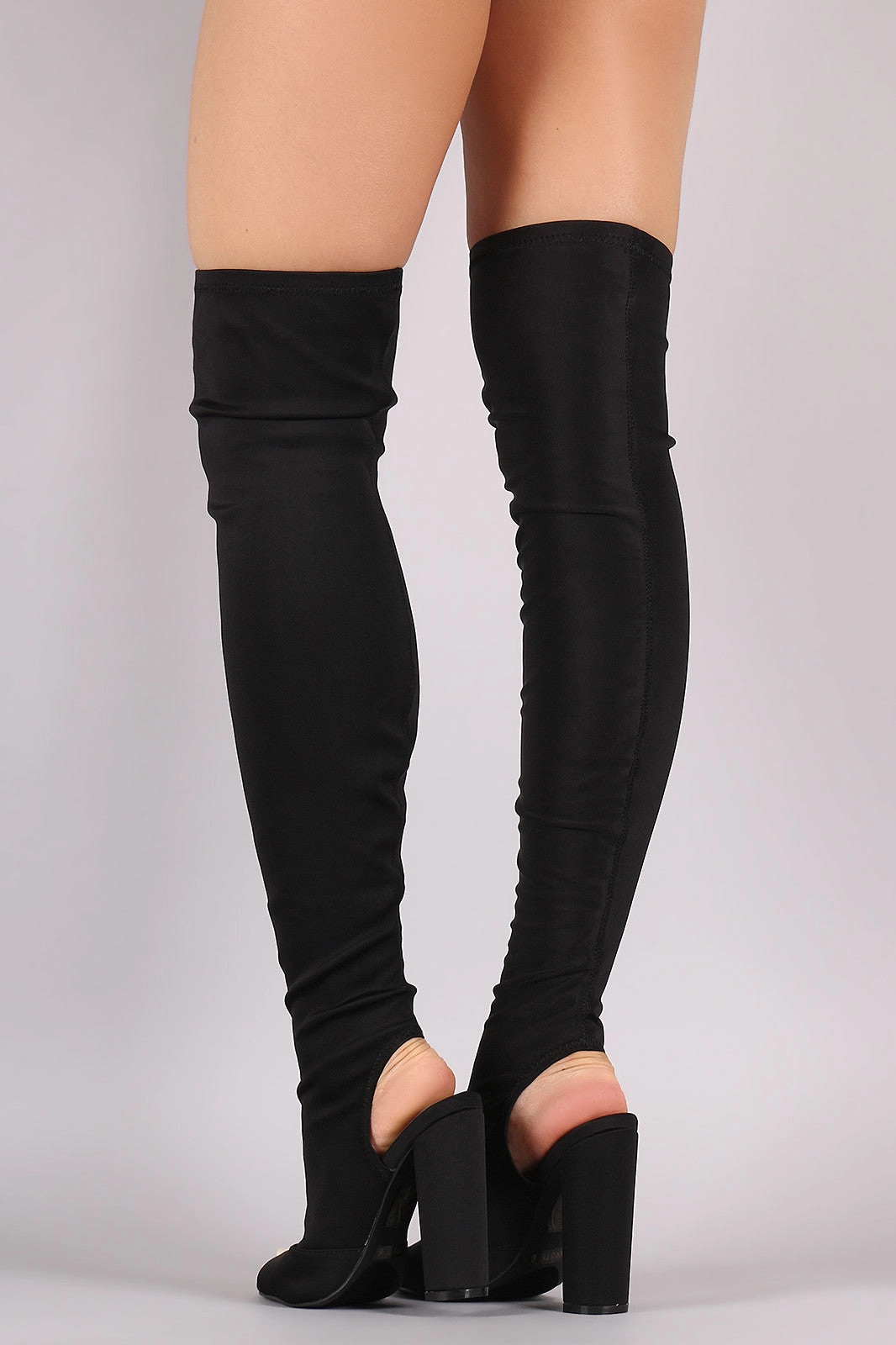 Peep Toe Fitted Chunky Heeled Over The Knee Boots Designer Knee-high Boots