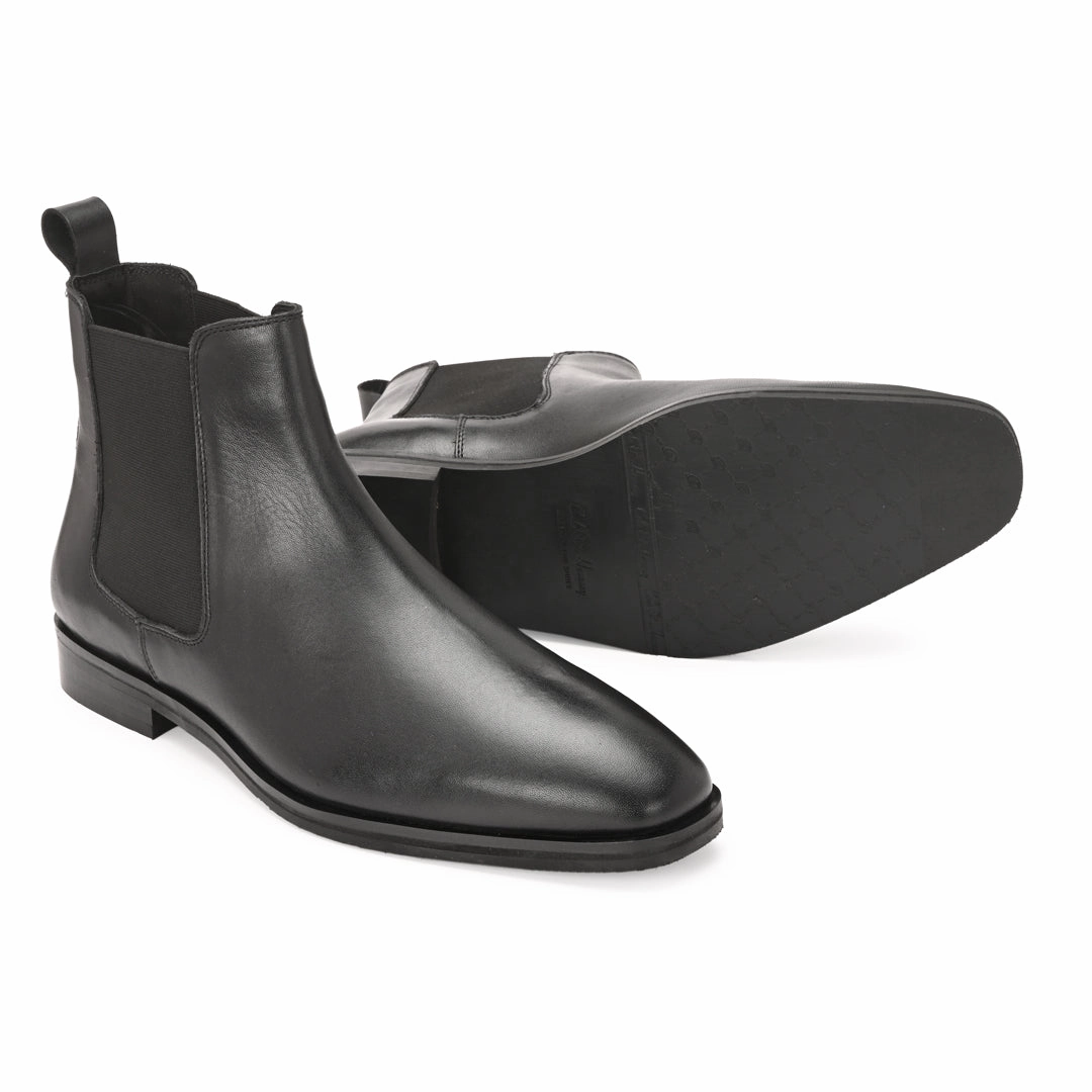 Handmade Crust Leather Black Chelsea Boots Thin Sole Chelsea Boots