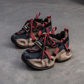 Women Retro Patchwork Leather Chunky Platform Sneakers Rag Bone Sneakers