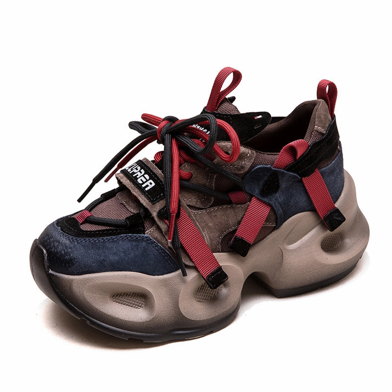 Orthopedic Sneakers Women Retro Patchwork Leather Chunky Platform Sneakers