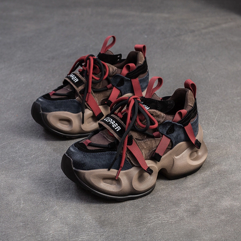 Women Retro Patchwork Leather Chunky Platform Sneakers New Balance Arch Support Sneakers