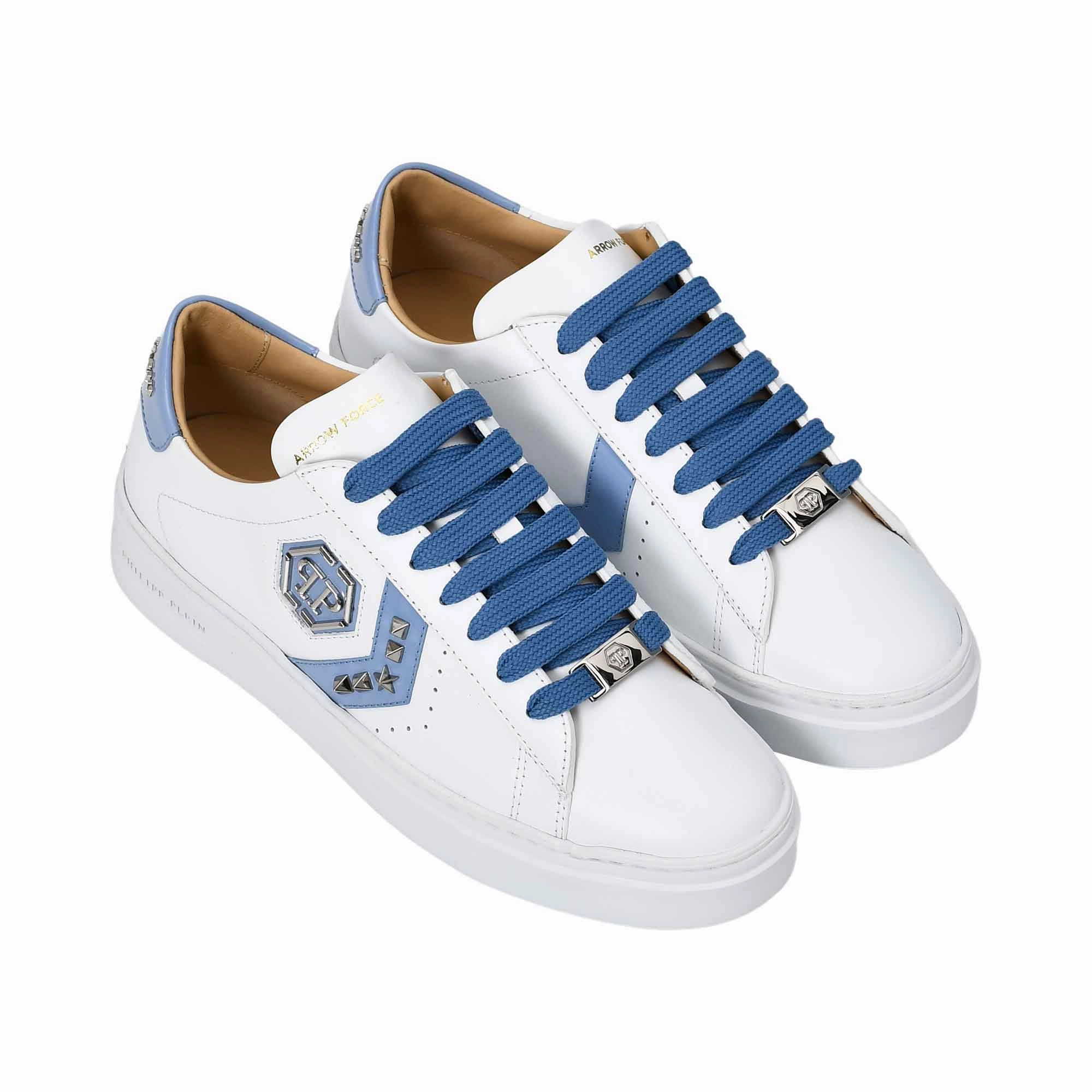 Bottom Of Sneakers Philipp Plein Women's White & Blue Low-Top Sneakers