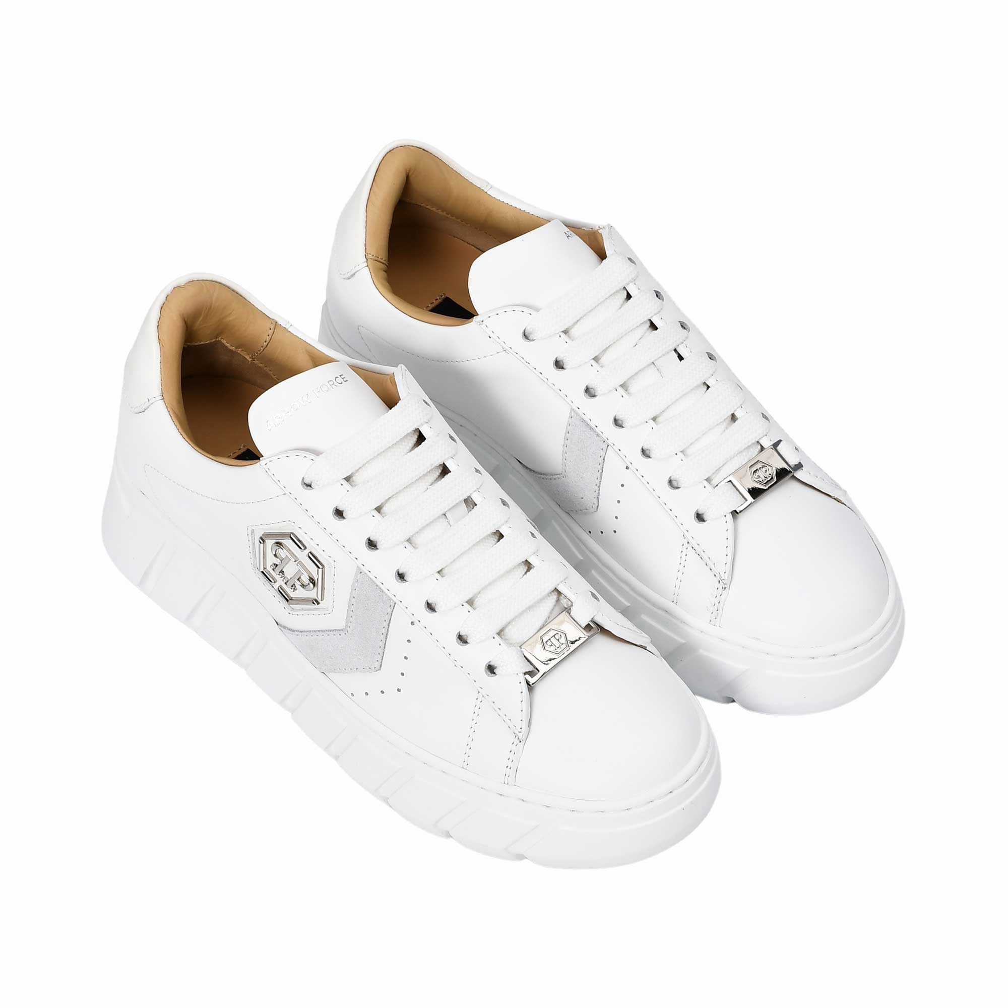 Philipp Plein Women's White & Silver Low-Top Sneakers Good Arch Support Sneakers