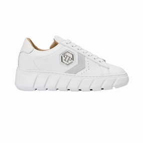 Philipp Plein Women's White & Silver Low-Top Sneakers Bird Sneakers