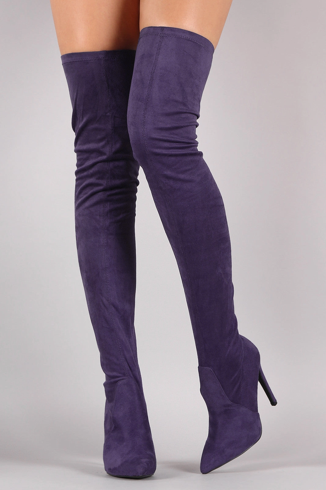 Spat Knee High Boots Pointy Toe Stiletto Suede Over-The-Knee Boots